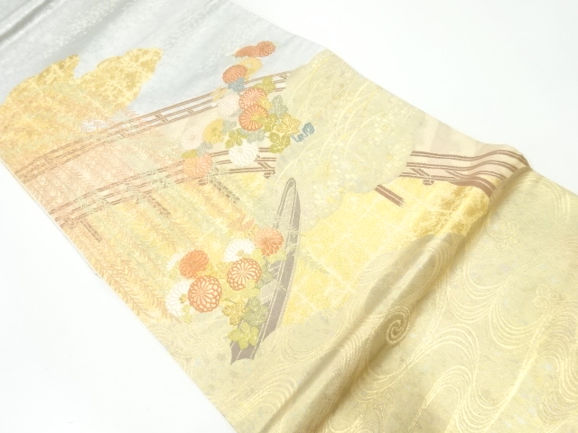 橋に菊模様織出し袋帯